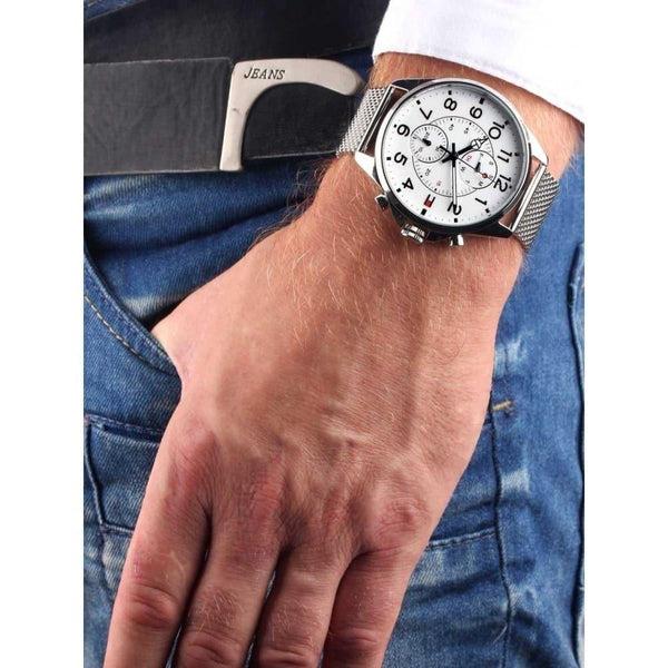 ساعة تومي هيلفيغر للرجال , Tommy Hilfiger , Dean 1791277 , Metal , Men , Silver , Original