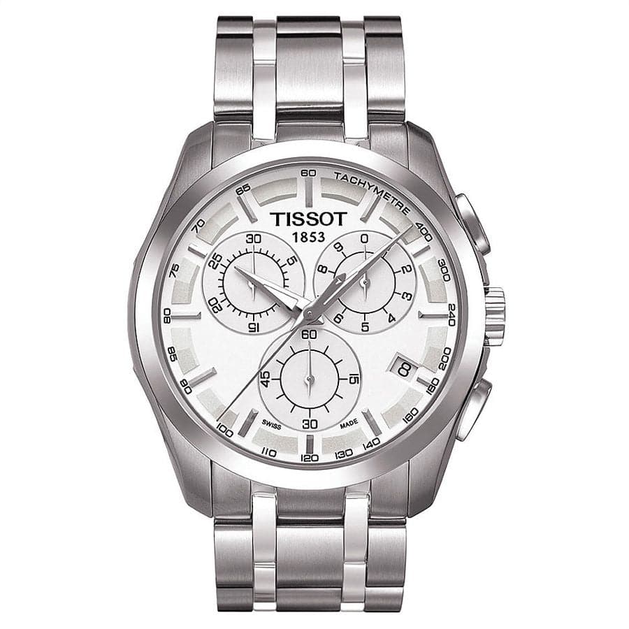 TISSOT 1853 CHRONOGRAPH WATCH WHITE WITH STAINLESS STEEL SILVER BELT